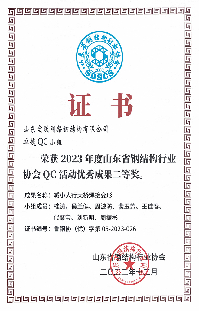 2023年度省鋼協(xié)優(yōu)秀QC二等獎